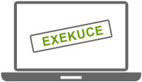 Notebook s nápisem Exekuce Obrázek notebooku na jehož displeji je velký nápis Exekuce