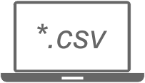 Notebook s nápisem .csv Ikona notebooku na jehož displeji je nápis .csv, který vyjadřuje možnost hromadného vkládání osob ze souboru .csv