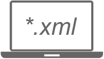 Notebook s nápisem .xml Ikona notebooku s nápisem .xml, která vyjadřuje možnost propojení vlastního systému či webu s insolvenčním rejstříkem